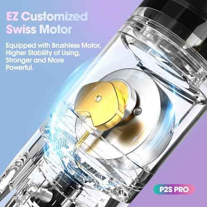 EZ Tattoo Kit - Tattoo Gun Kit with Wireless Tattoo Machine Pen, 1800mAh Power Supply Battery, 20Pcs Tattoo Cartridge Needles and 11 Color Inks for Tattoo Beginners and Artists (P2S Pro Purple Blue)