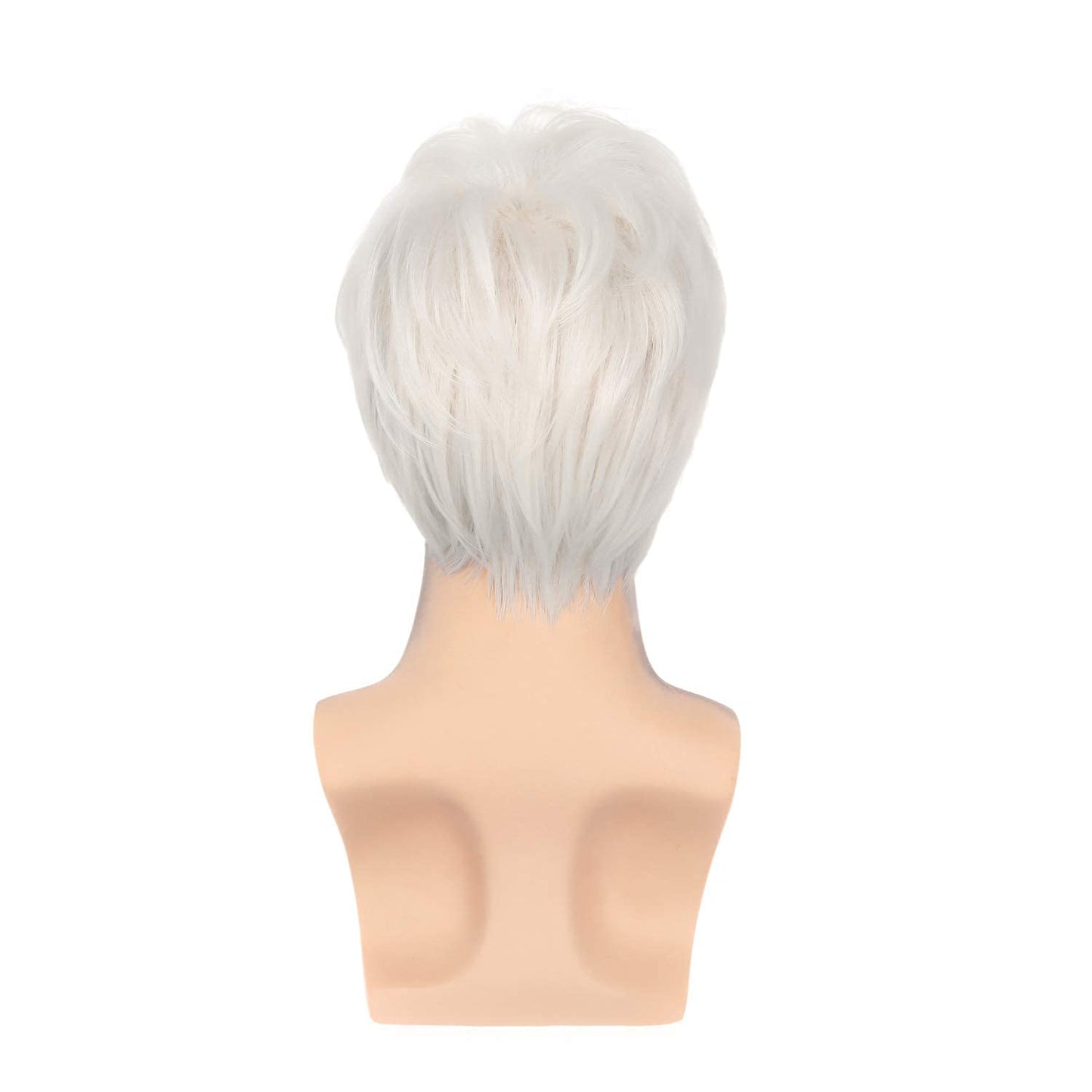 Sallcks Mens White Wigs Short Layered Natural Cosplay Costume Halloween Synthetic Heat Resistant Replacement Wigs