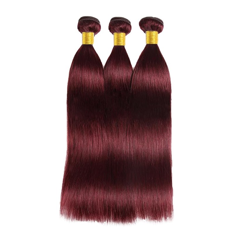 Burgundy 3 Bundles Human Hair - Straight Brazilian Hair | 12, 14, 16 Inch Unprocessed Wine Red
