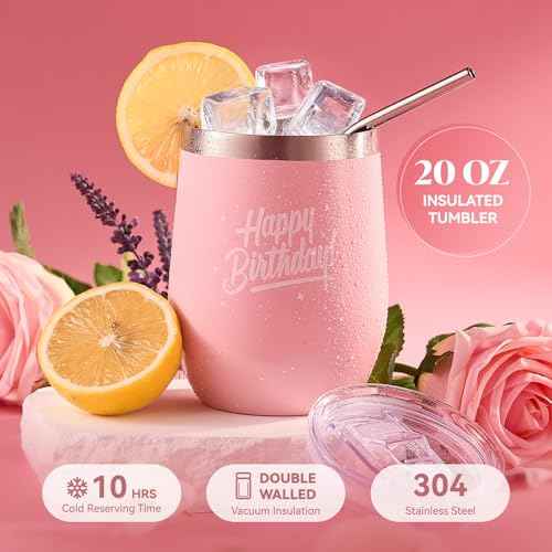 Briney 11Pcs Birthday Gift Baskets for Women, Pink Gift Basket Set, Birthday Themed Present Self Care Spa Bath Set Get Well Soon Package for Mom Wife Sister Friend, Pink