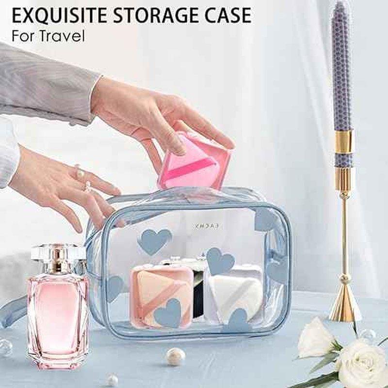 8 Pieces Triangle Powder Puff with 4 Travel Cases, Triangle Makeup Puff, Reusable Velour Makeup Sponge Blending Puff for Loose Powder and Foundation, Beauty Makeup Tools (4 colors)