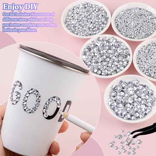 30000Pcs Resin Rhinestones for Bedazzling, Silver Clear Flatback Gems for Diamond Art, Crystal Bedazzler Kit with 3Pcs 10ml B7000 Jewelry Glue for Nail Art Crafting Clothing Book Makeup