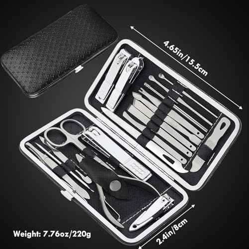 Manicure Set - 19 in 1 Professional Nail Clippers Pedicure Kit, Manicure Tool Kit, Stainless Steel Facial Grooming Set Kit, Gift Idea for Women, Men, Girls, Teens, Black