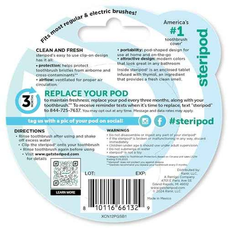 Steripod Clip-On Toothbrush Protector, Keeps Toothbrush Fresh and Clean, Fits Most Manual and Electric Toothbrushes, 1 Count
