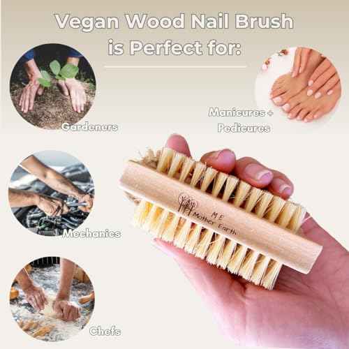 Bamboo Nail Brush (2 Pack), Natural Wooden Double-Sided Scrub Brush with Firm Sisal Bristles, Perfect for Fingernails & Toenails, Eco-Friendly Nail Cleaner for Bathroom & Travel, Durable & Easy to Use