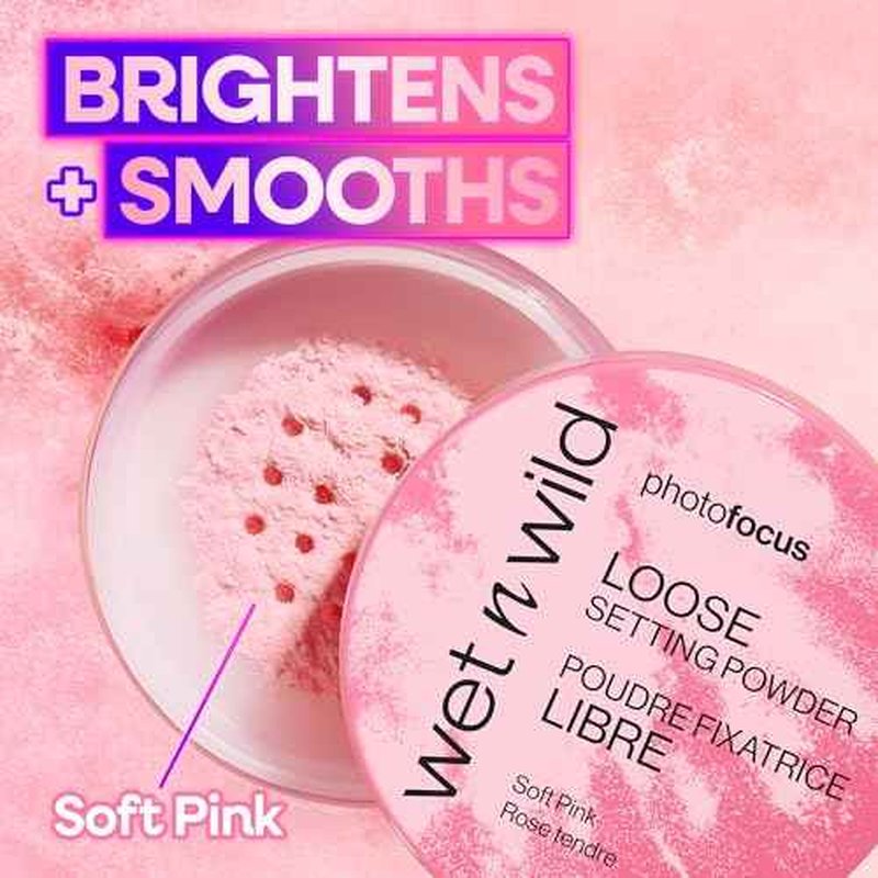 wet n wild Photo Focus Loose Setting Powder, Lightweight Silky Formula, Radiant Tint for a Luminous Glow, Blurring & Oil-Control Finish, Long-Lasting Makeup Setting Powder, Cruelty-Free - Soft Pink