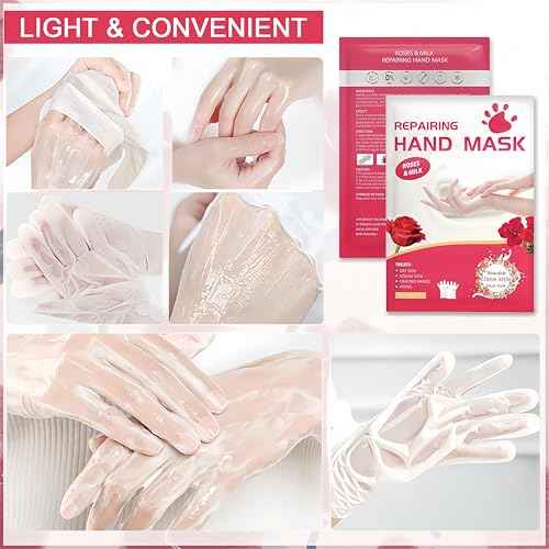 Roses & Milk Hand Repair Gloves, 5 Pairs Hydrating Hand Masks for Dry Cracked Hands, Moisturizing & Softening Gloves for Women & Men, Nourishing Hand Spa Treatment