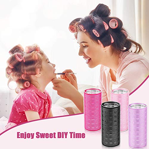 WILLBOND 4 Pcs Long Hair Rollers for Bangs Aluminum Core Curlers Thermal Self Grip Roller for Long and Medium Hair Women Hairstyle(4.7 x 2 Inch,Rose Red, Light Pink, Purple, Black)