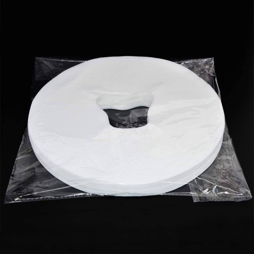 100Pcs Disposable Face Cradle Covers White Breathing Non-Woven Massage Face Headrest Covers Sheet for Massage Tables and Massage Chairs for Beauty Salon Spa or Home Use