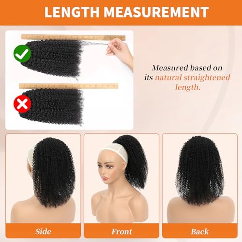 Afro Kinky Curly Ponytail Human Hair 150% Density Brazilian Virgin Hair 4C Afro Puff Drawstring Ponytail Extension for Black Women Natural Color 16 Inch