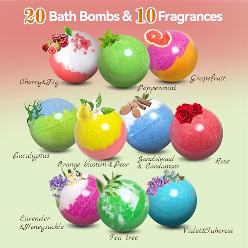 Bath Bombs for Women Gift Set, 20 Organic Bath Bombs with Essential Oil, Handmade SPA Bubble Bath for Relaxing, Gift for Her/Him, Women, Girls, Wife, Mother
