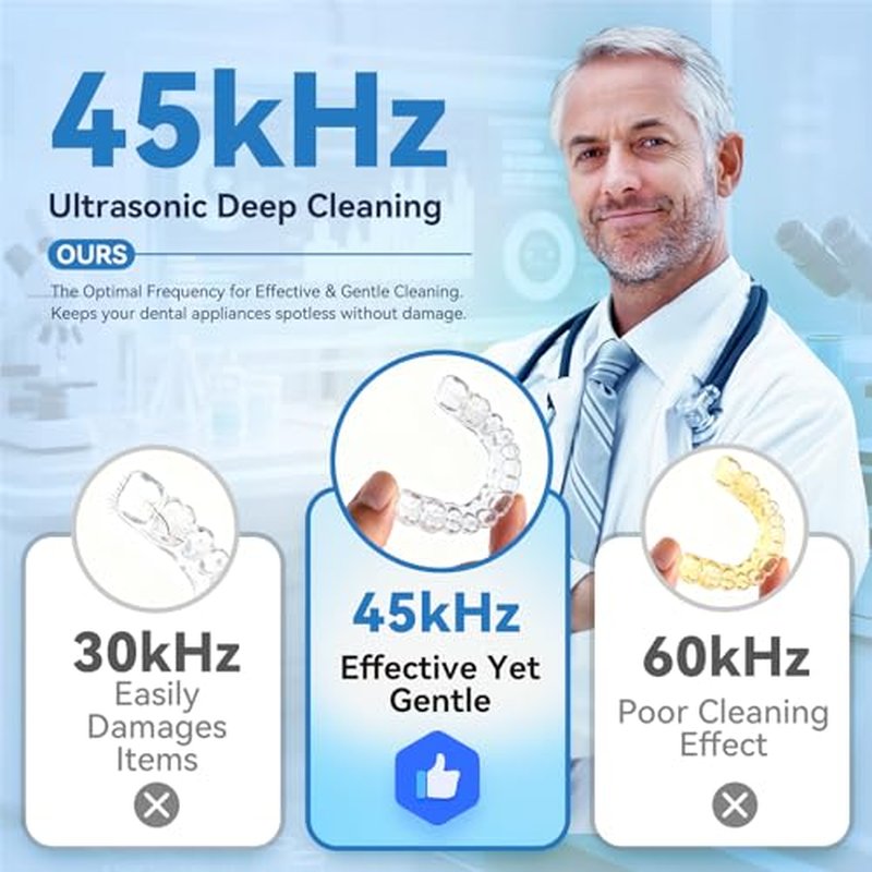 Dental Ultrasonic Retainer Cleaner Machine - Dental Cleaning Pod for Denture, Mouth Guard, Aligner, Night Guard