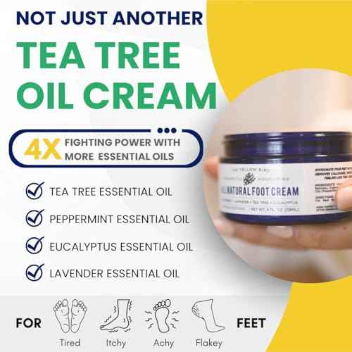Yellow Bird Natural Tea Tree Foot Cream & Organic Foot Balm for Dry, Cracked Feet & Heels ? Peppermint Moisturizer for Athlete¡¯s Foot Relief and Intensive Callus Repair Treatment Salve ? Made in USA