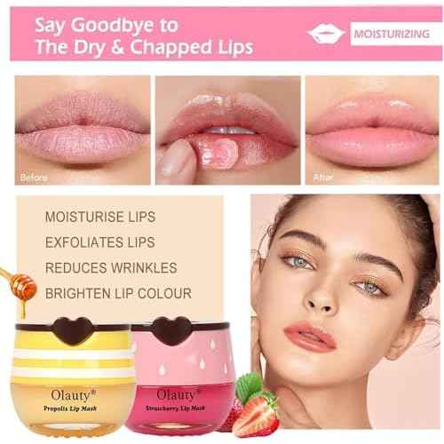 6 PCS Bee Lip Balm Honey Pot, Moisturising Sleep Lip Mask to Reduce Lip Lines, Propolis Lip Mask Overnight Hydrating Lip Balm with Stick for Dry, Chapped & Cracked Lips