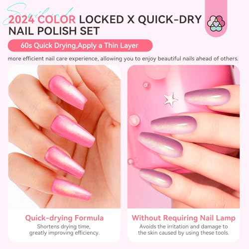 SAVILAND 6pcs Ombre Nail Polish Sets: Charm Pink Blue Gold Purple Pearl Summer Fingernail Polish Colors Air Quick Dry Nail Polish Plant-base Castor Oil Natural Nail Lacquer Women Home Manicure DIY