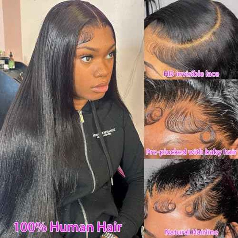 32 Inch Lace Front Wigs Human Hair 180 Density Straight Frontal Wigs HD Transparent 13x6 Lace Front Wigs Human Hair Glueless Wigs for Women