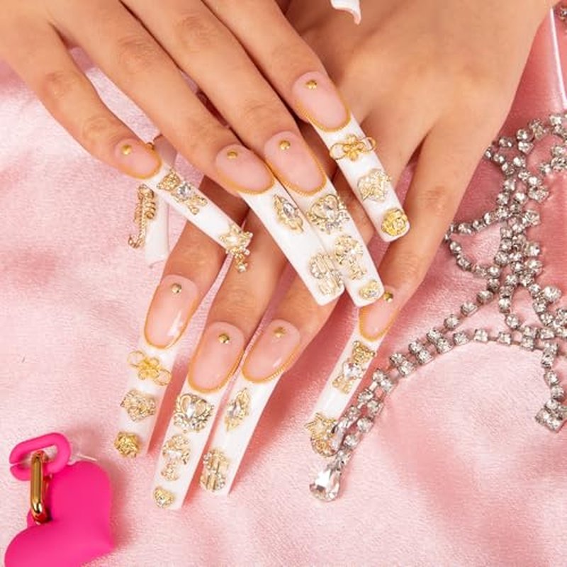LOVFUL Press on Nails Chicago | Handmade with Full Covered Crystals | Reusable Fake Nails | Curve Long 2.2 in | H189-S