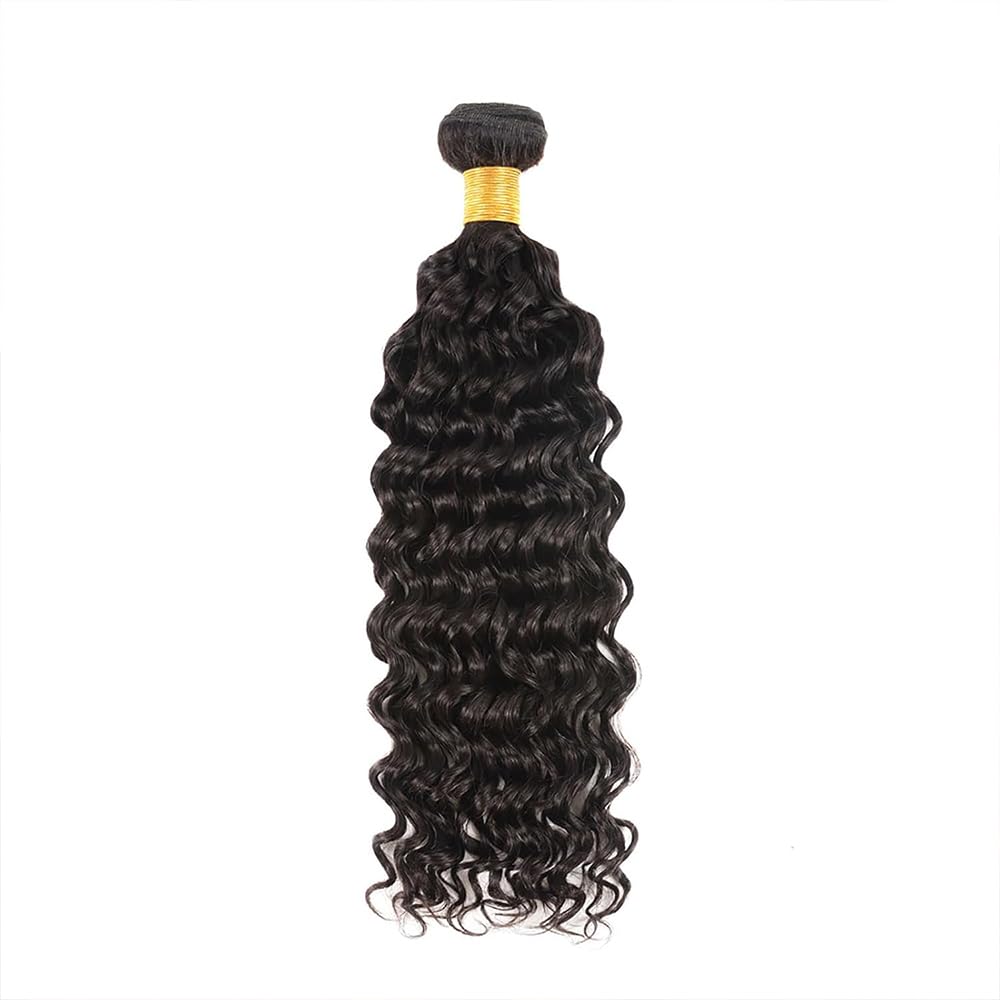 Deep Wave Human Hair Bundles 26 Inch Deep Single Bundle #1B Natural Black Human Hair Unprocessed Native Virgin Hair 100g Total Double Weft Human Hair Extensions for Women