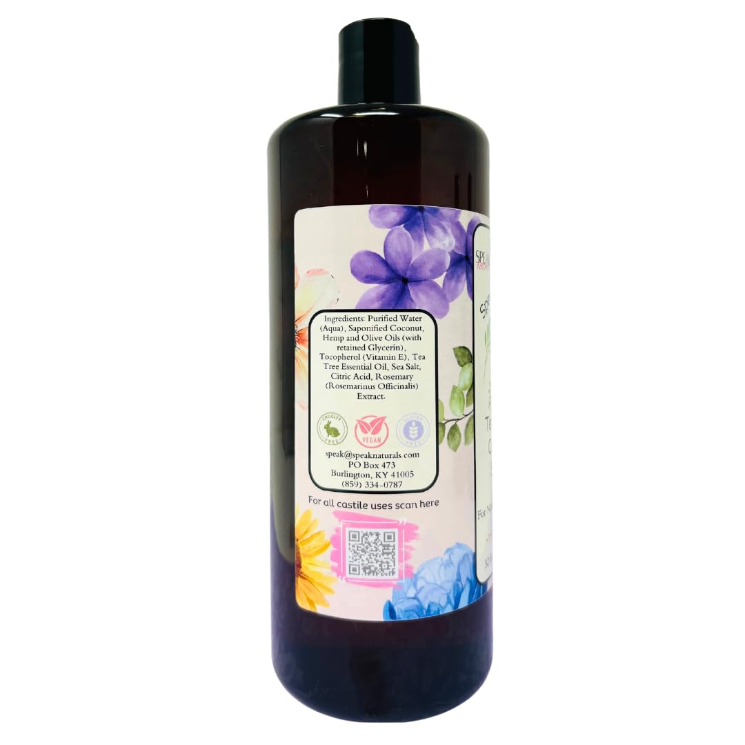 Speak Naturals Teatree and Peppermint Castile Soap for Sensitive Skin 2 Pack with Pumps 32 Fl Oz