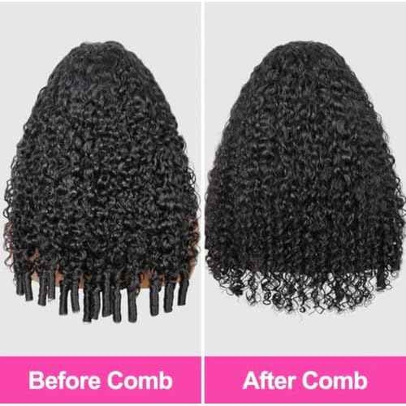 Larhali Half Wig Human Hair Glueless Wigs Upgrade 3 IN 1 Half Wig With Drawstring Seamless Clip Ins Flip Over Burmese Curly Human Hair No Glue No Lace For Women 200% Density (Natural Color, 22inch)