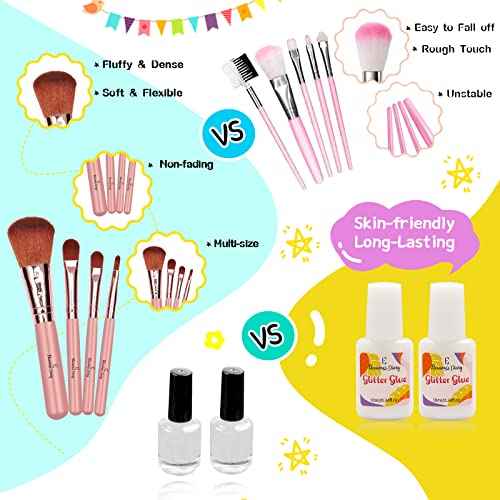 Temporary Glitter Tattoo Kids, Eleanore's Diary 31 Glitter Colors,165 Unique Stencils,2 Glue,4 Brushes,Adults & Kids Arts Glitter Make Up Kit, Gifts for Girls Boys Birthday Party Summer Festival