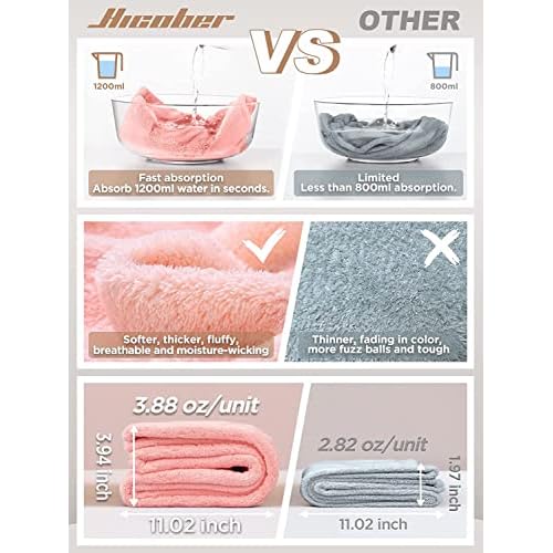 Hicober Microfiber Hair Towel,Turbans for Drying Wet Hair, Anti Frizz Hair Wrap Towels for Curly Hair Women (Blue,Grey,Pink) , 3 packs