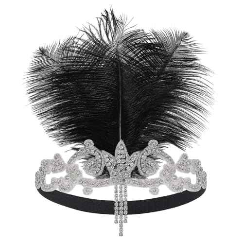 BABEYOND 1920s Headpiece Flapper Headband - Roaring 20s Crystal Showgirl Hair Band Great Gatsby Headband with Feather