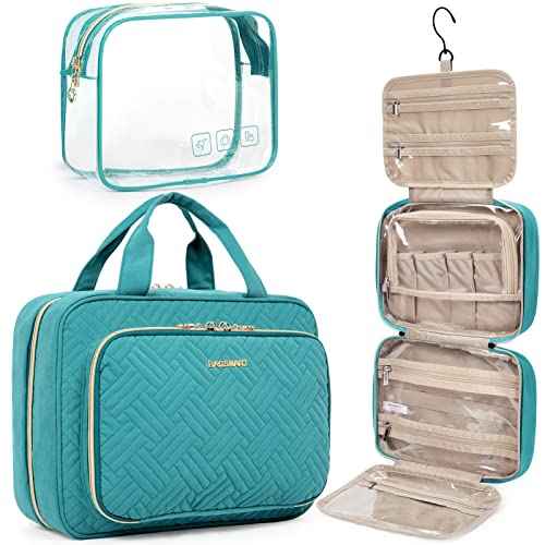 BAGSMART Toiletry Bag Hanging Travel Makeup Organizer with TSA Approved Transparent Cosmetic Bag Makeup Bag for Full Sized Toiletries, Large-Blue
