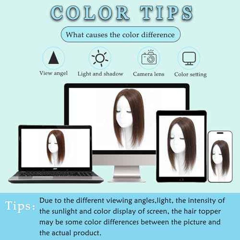 Hair Toppers for Women Real Human Hair, Realistic Biological Scalp Toppers HairPieces for Women with Thinning Hair Middle Part Clip in Bangs Big Base 360¡Æ 3D Cover (Dark Brown, 18 Inch)