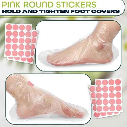 200 Pcs Plastic Foot Covers for Feet ? Leak-Proof, Ribbed Anti-Slip Design with 200 Stickers for a Secure Fit ? Plastic Foot Gloves for Moisturizing, Paraffin Wax Bags | Self Care & Holiday Gifting