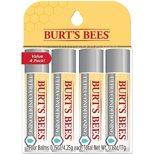 Burt's Bees Lip Balm Stocking Stuffers, Moisturizing Lip Care Christmas Gifts for All Day Hydration, Ultra Conditioning with Shea, Cocoa & Kokum Butter, 100% Natural (4-Pack)