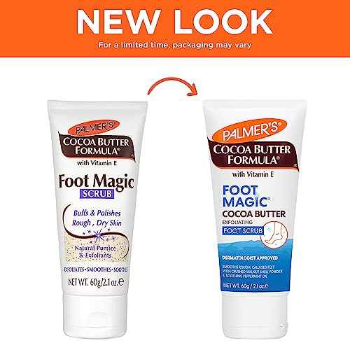 Palmer's Cocoa Butter Formula Foot Magic Exfoliating Foot Scrub with Vitamin E for Dry, Cracked Feet, Use with Foot Scrubber for Pedicure, 2.1 Ounce