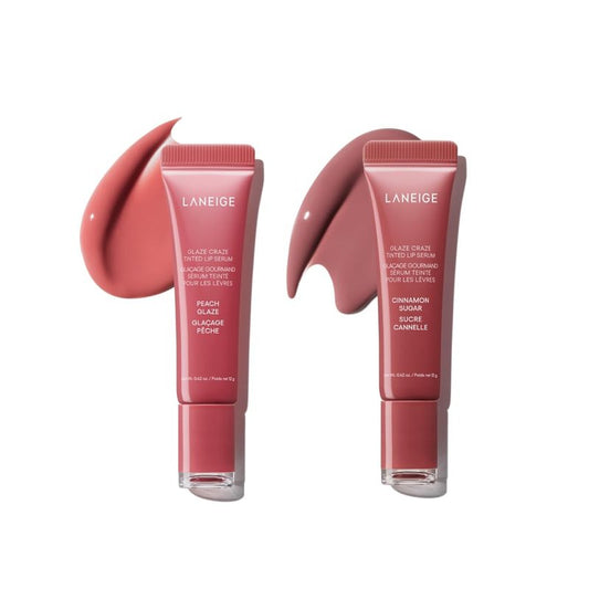 LANEIGE Fall Glaze Craze Duo: Serum-Infused Lip Tints for Plumping Hydration & Shine in Maple and Peach Glazed Donut Shades