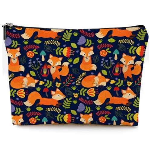 Small Makeup Bag for Purse Cute Canvas Waterproof Cosmetic Bags for Women Zipper Travel Toiletry Pouch-Fox Makeup Bags