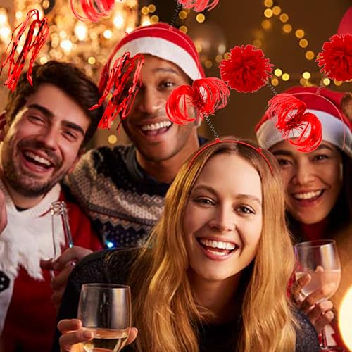 COCIDE 12Pcs Pom Pom Headbands Party Headbands Tinsel Wrapped Ponytails Headbopper Headwear for Birthday Festival