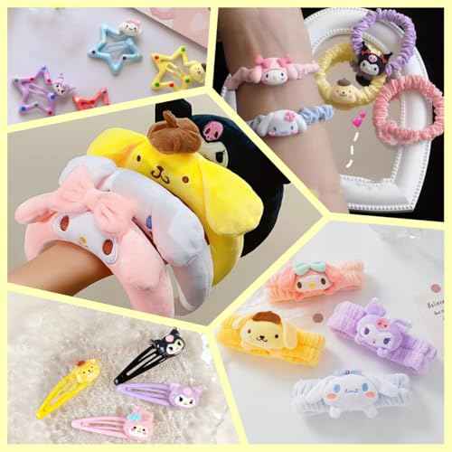 117Pcs Kawaii Stuff Gifts Set Include Headband,Pouch, Hair Band, Hair Ties & Clips, Hairpin, Stickers, Necklace,Bracelet, Keychain(Yellow)