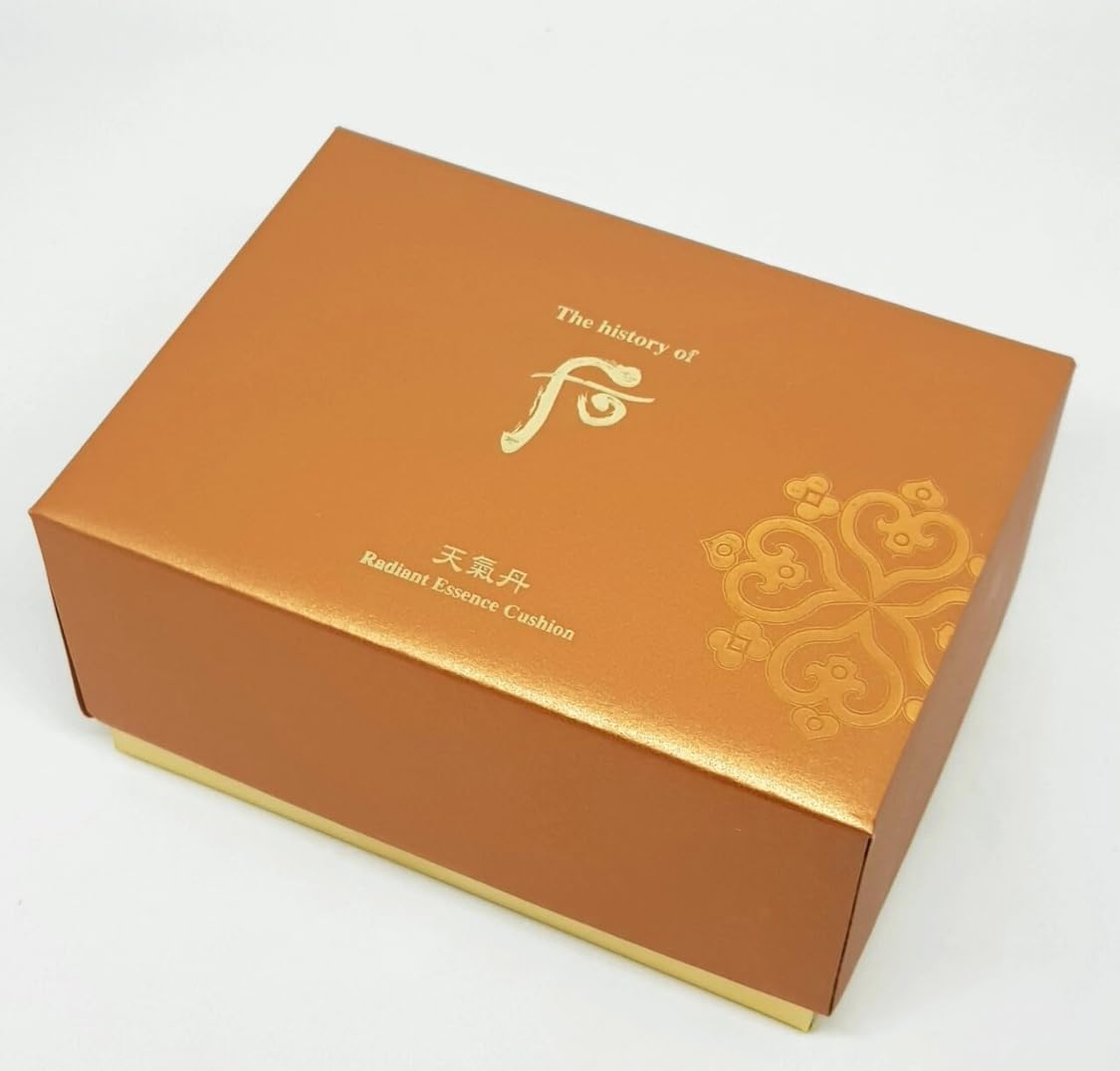 THE WHOO Radiant Essence Cushion Special Set (Main 15g + Refill 15g + Brush + Pouch) No.21 Light Beige, Intensively Hydrating for Moisturizing & Soothing skin. Made in Korea