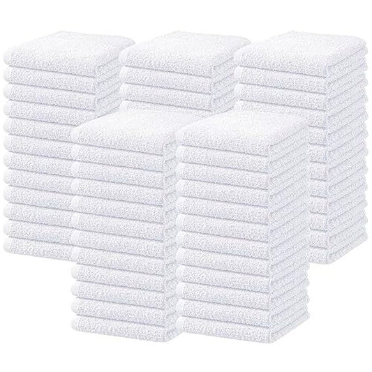 Oakias 100% Cotton Wash Cloths 60 Pack White - 12 x 12 Inches Ring Spun Cotton Facial Towels - Highly Absorbent Quick Dry Spa Towels - Bulk Washcloths Ideal for Scrubbing and Cleaning