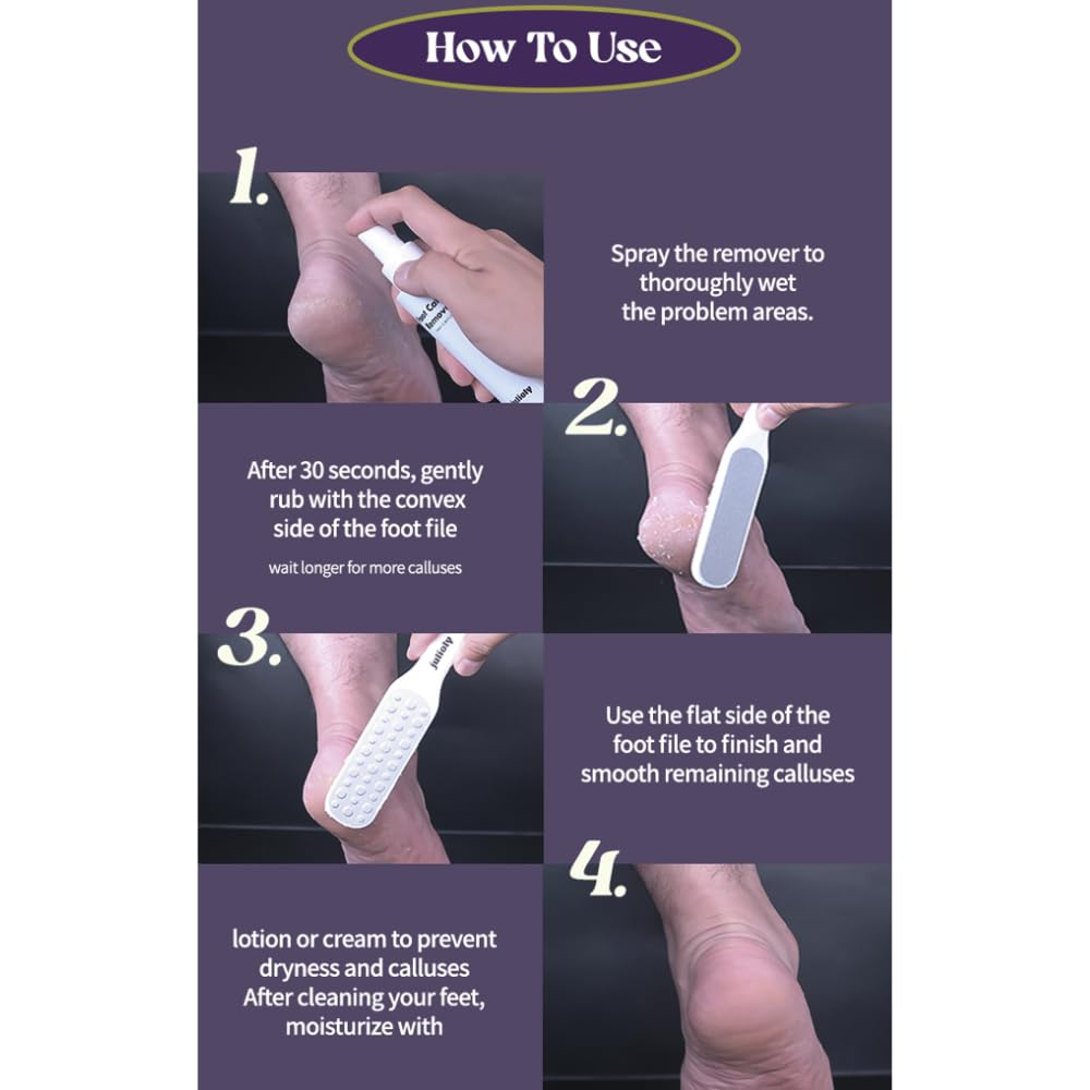 Julioly Foot Callus Remover Home Care Set – Professional Stainless Foot File & Scrubber, Exfoliating Serum for Smooth Skin, Effective on Wet and Dry Feet