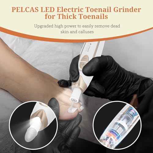 PELCAS Electric Toenail Grinder for Thick Toenails, 5 Speeds Manicure and Pedicure Kit, Cordless Nail Drill with LED Light, Electric Nail File for Human, Pet, Thick Toenails, Natural & Acrylic Nails