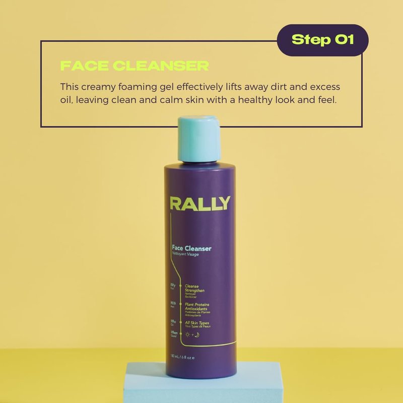 RALLY Plant-Based Gel Foaming Face Cleanser | Clean + Hydrating Formula | Gentle Daily Cleanse + Antioxidants | Derm Recommended for Tweens, Teens + Athletes, 6 OZ