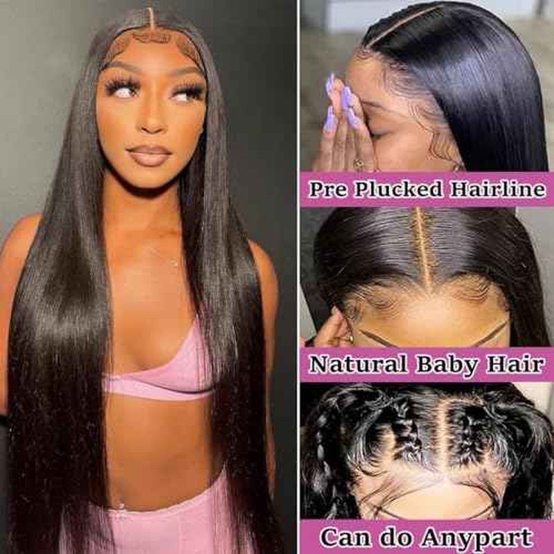 TAIKOU 28 Inch 13x6 Lace Front Wigs Human Hair 200 Density Pre Plucked Straight Lace Front Wigs with Baby Hair HD Lace Frontal Straight Wig for Women