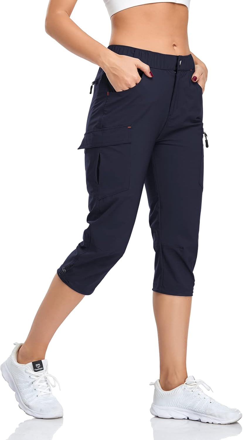Women's Hiking Cargo Pants - Quick Dry, Water Resistant, UPF 50 | Zipper Pockets, Outdoor Capris