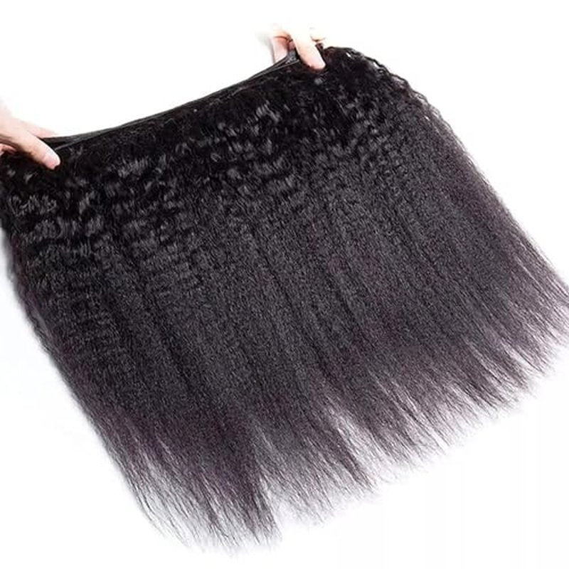 Hair Bundles 12A Yaki Kinky Straight Human Hair 1 Bundles 100% Unprocessed Mongolian Virgin Human Hair Weave Extensions Natural Color Single Bundles (28 inch)