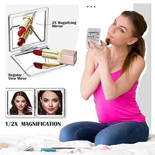 Qunclay 12 Pcs Employee Appreciation Gifts, Compact Mirror for Women Inspirational Makeup Mirror Favors for Thanksgiving Christmas Coworker Team