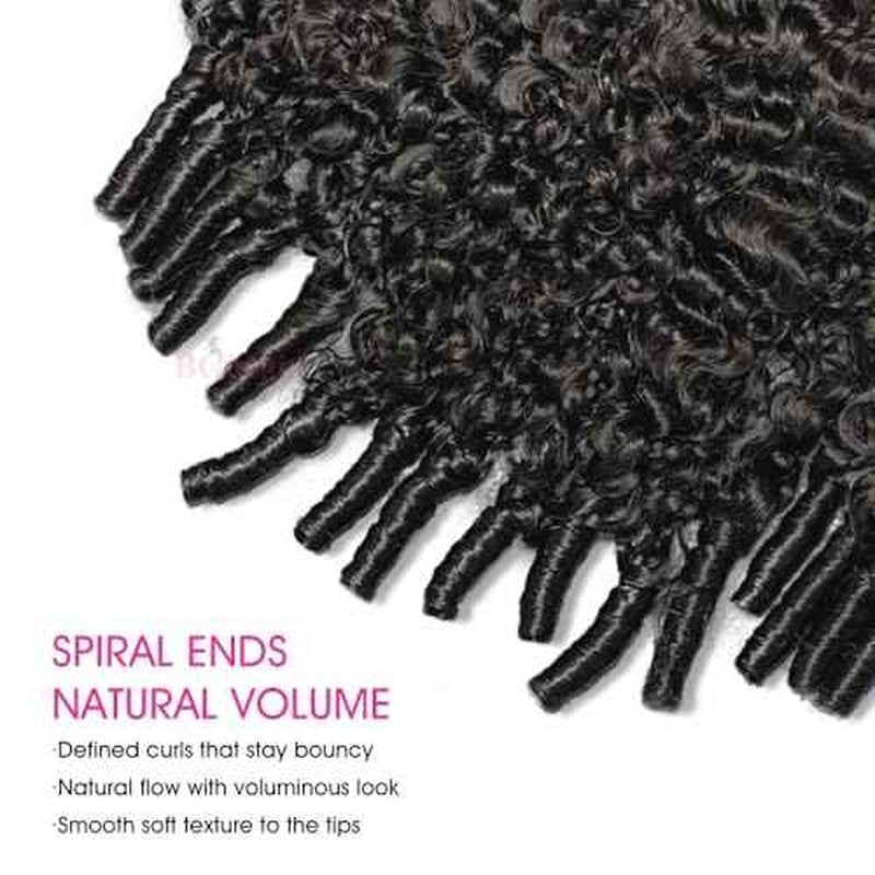 BGM GIRL 3 in 1 Burmese Curly Half Wig Human Hair Glueless Flip Over Half Wig with Drawstring Spiral Curly Ends for Women Easy Install Natural Black 180% Density 20 Inch