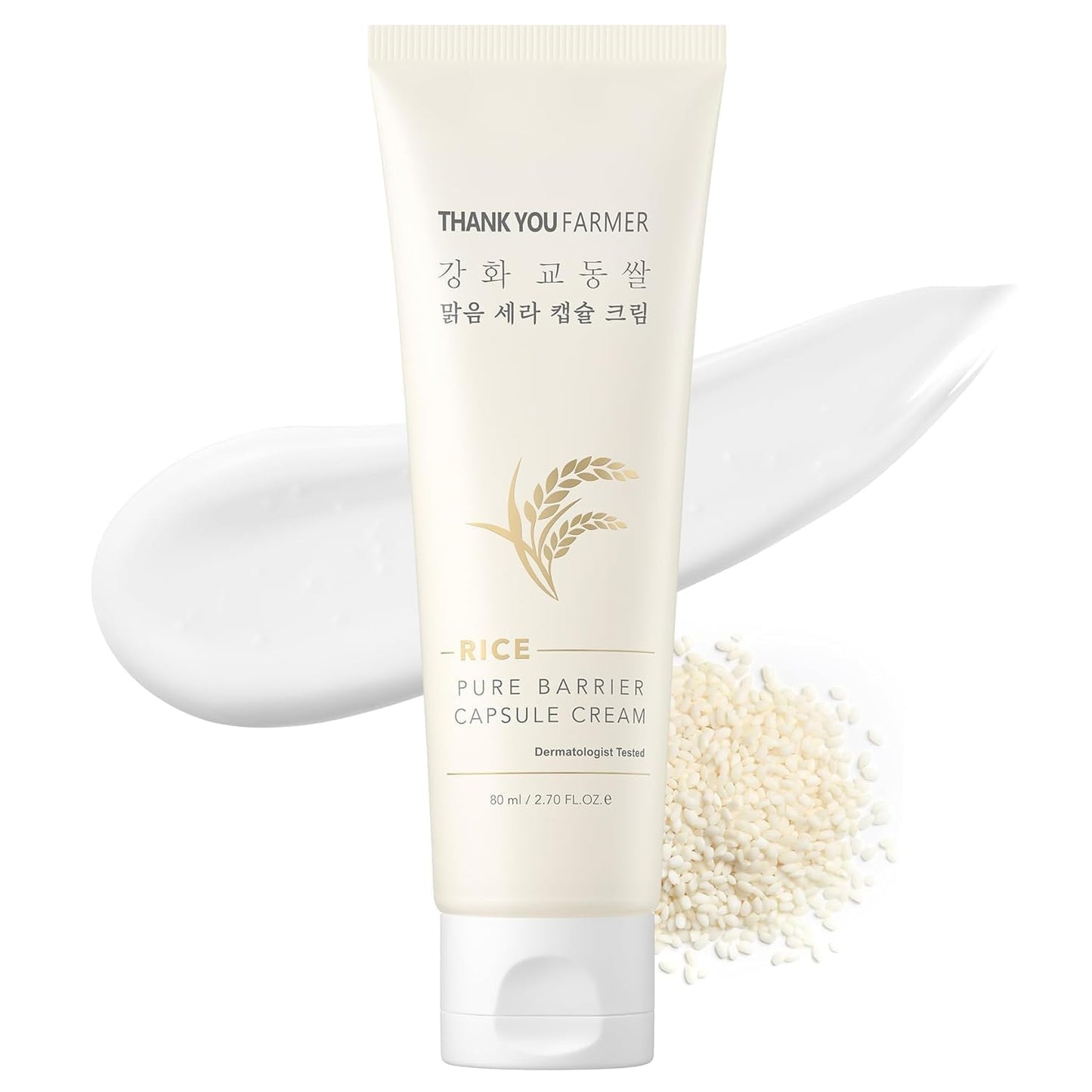 THANKYOU FARMER Rice Pure Barrier Capsule Cream - Moisturizing & Skin Barrier Cream | Hypoallergenic, Dermatologist Tested | Korean Skincare with Ceramide Capsules & Korean Rice Extract