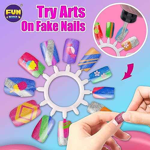 Kid Nail Art Kit for Girls, FunKidz Nail Studio Kits Size 17.91Wx12.4L with Peelable Nail Polish Nail Dryer Teens Makeup Mani Pedi Set Spa Party Gift