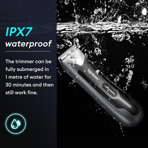 Body Hair Trimmer for Men, kensen Electric Groin Hair Trimmer, Rechargeable Body Groomer, Replaceable Ceramic Blade Heads, IPX7 Waterproof Wet/Dry Clippers, Male Pubic Hair Hygiene Razor