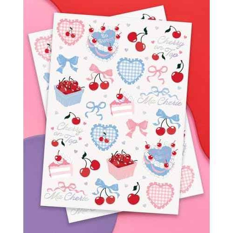 xo, Fetti Cherry Temporary Tattoos - 50 Iridescent Foil Pcs | Ma Cherie Baby Shower, Cherry on Top Bachelorette Decorations, Birthday Decor, Kids Picnic Tablescape